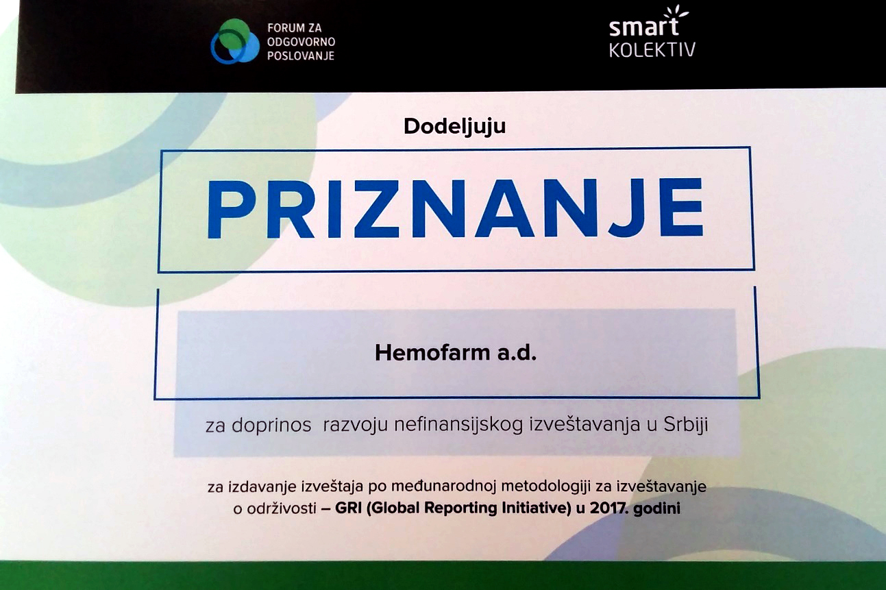 Hemofarm Receives Recognition for Non-financial Reporting